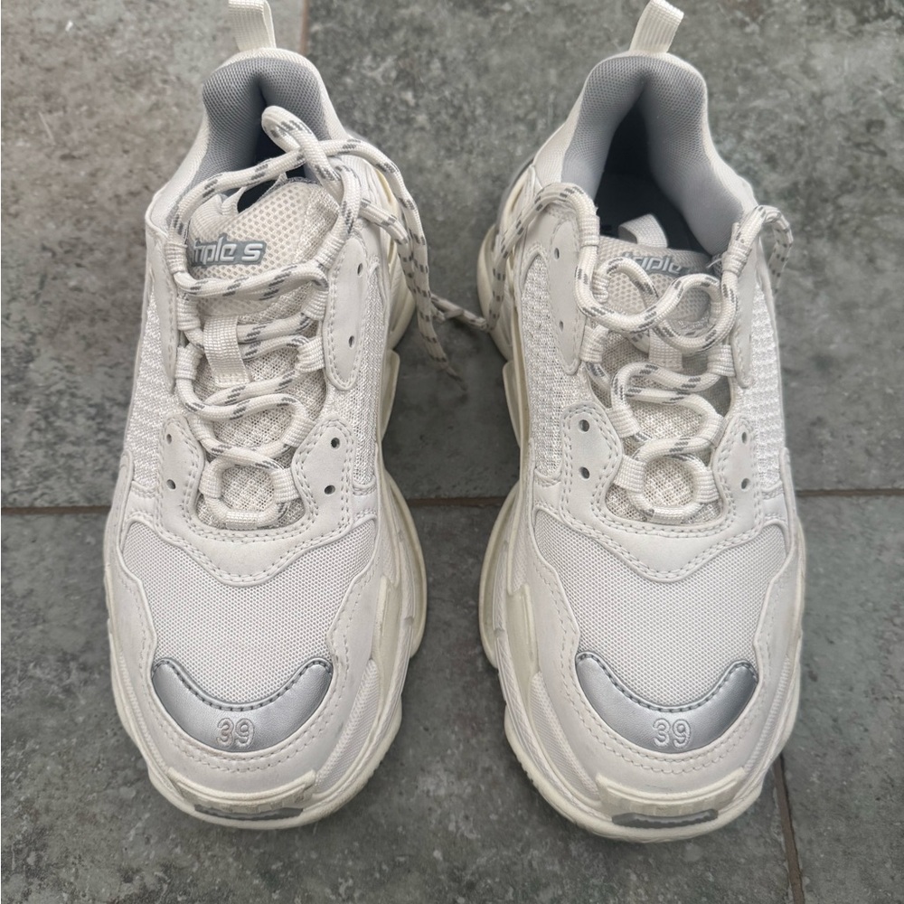 Balenciaga White and Silver Sneakers